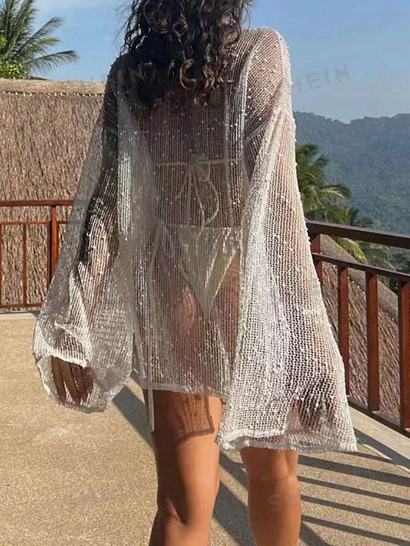 Loose Drop Shoulder Bell Sleeve Beach Cover Up