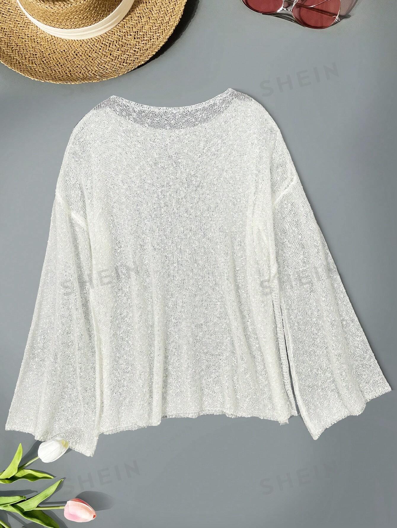 Loose Drop Shoulder Bell Sleeve Beach Cover Up