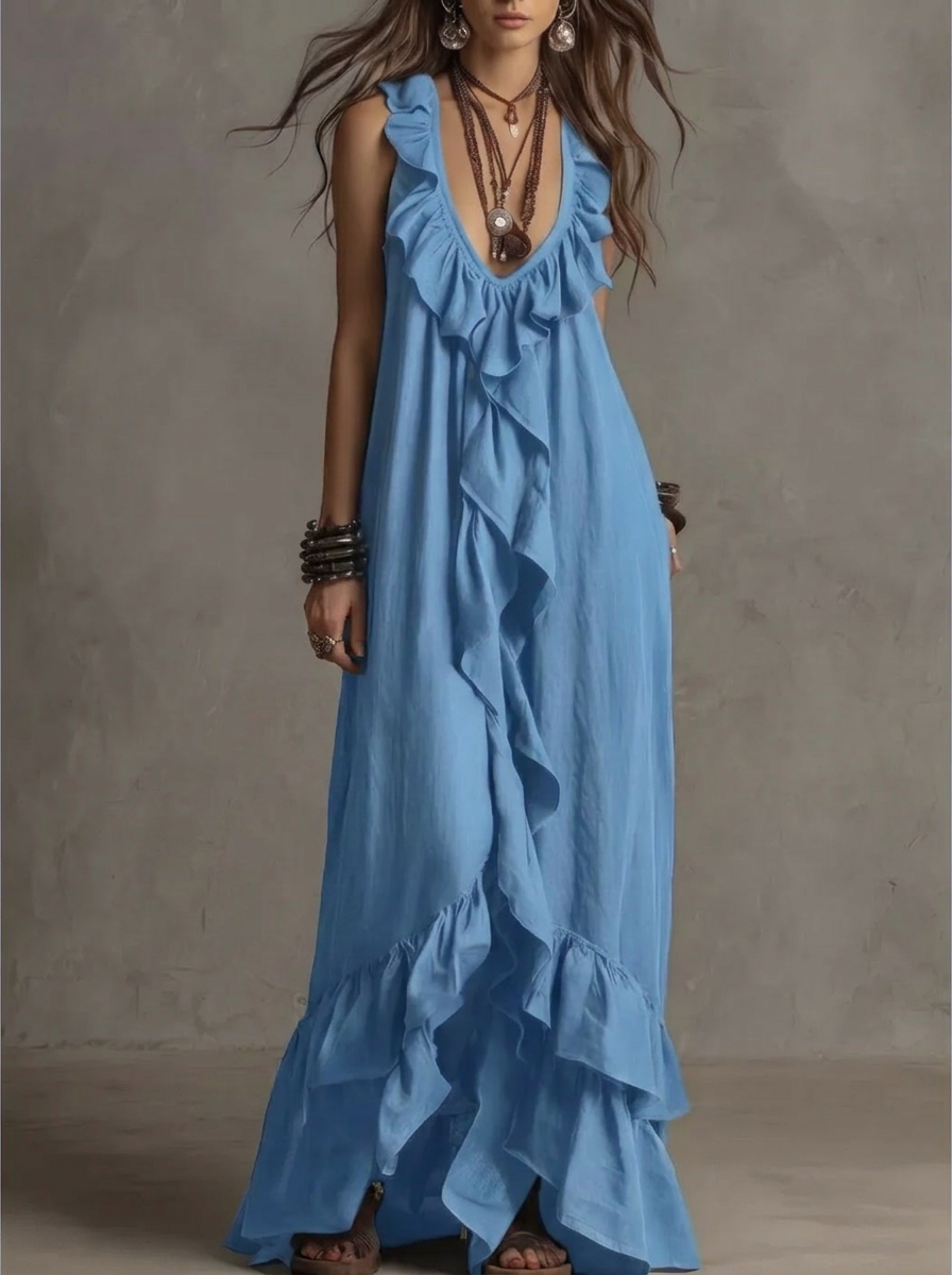 Wild Shore Ruffled Sleve Maxi