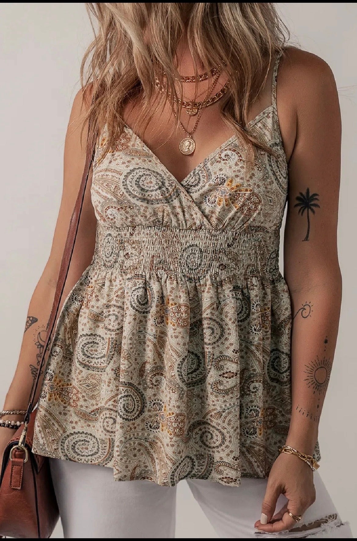 Desert Paisley Smocked Baby Doll Top