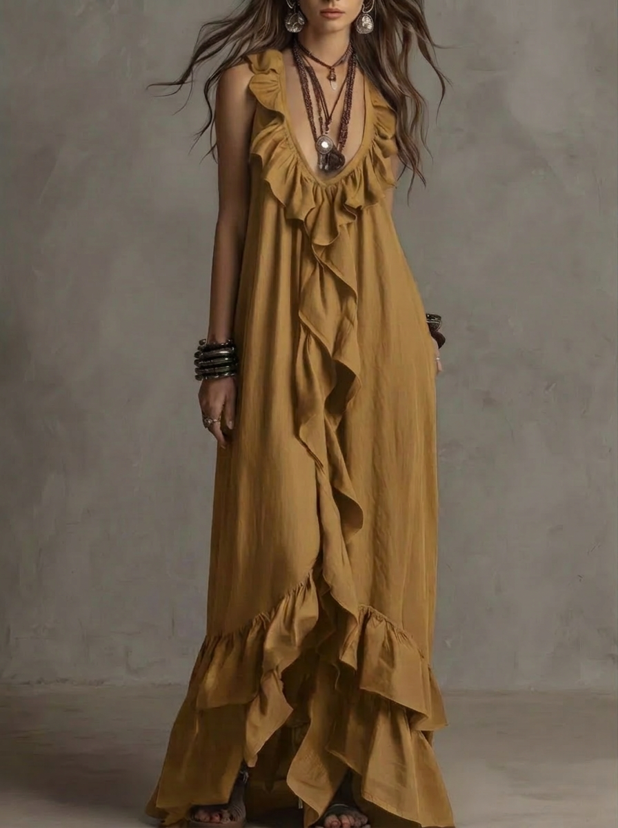 Wild Shore Ruffled Sleve Maxi
