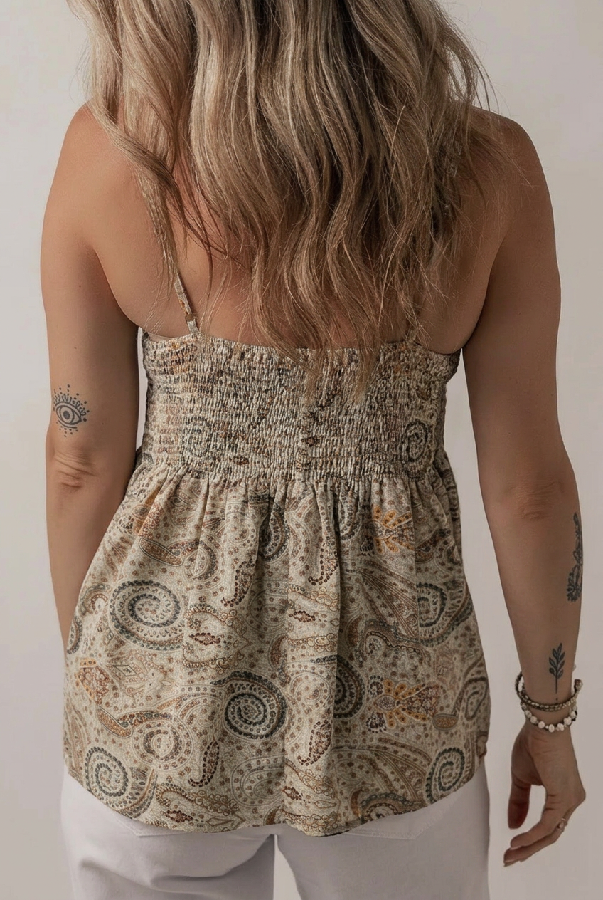 Desert Paisley Smocked Baby Doll Top