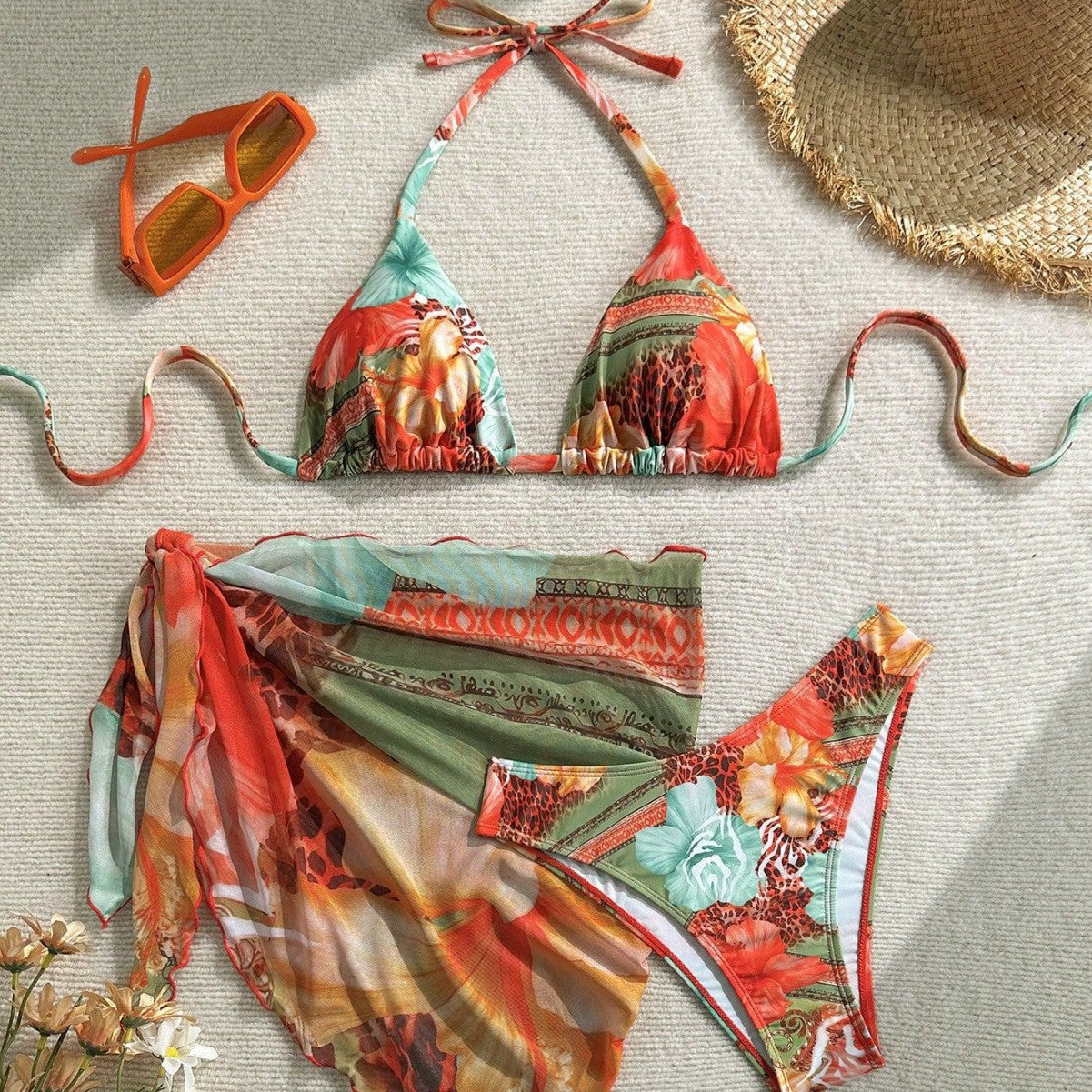 Floral Tie Strap Bikini Set