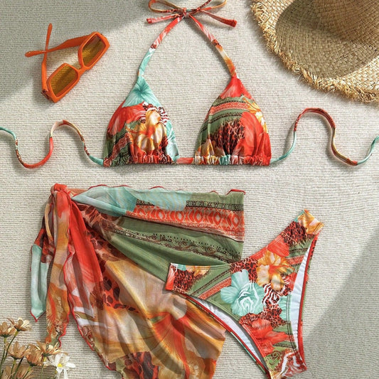 Floral Tie Strap Bikini Set