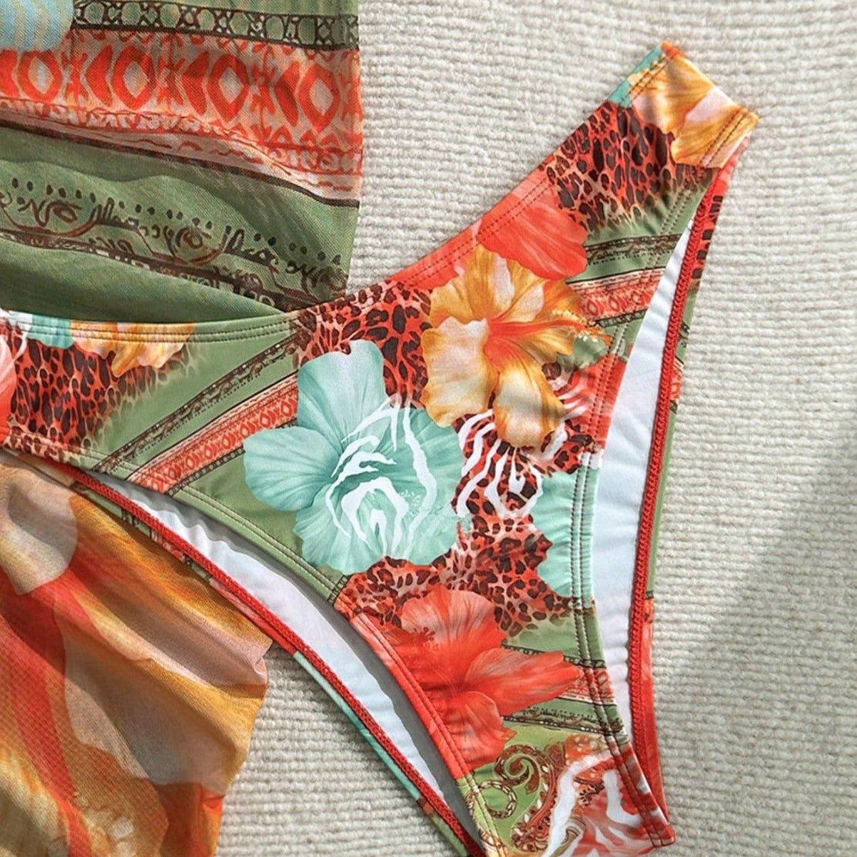 Floral Tie Strap Bikini Set
