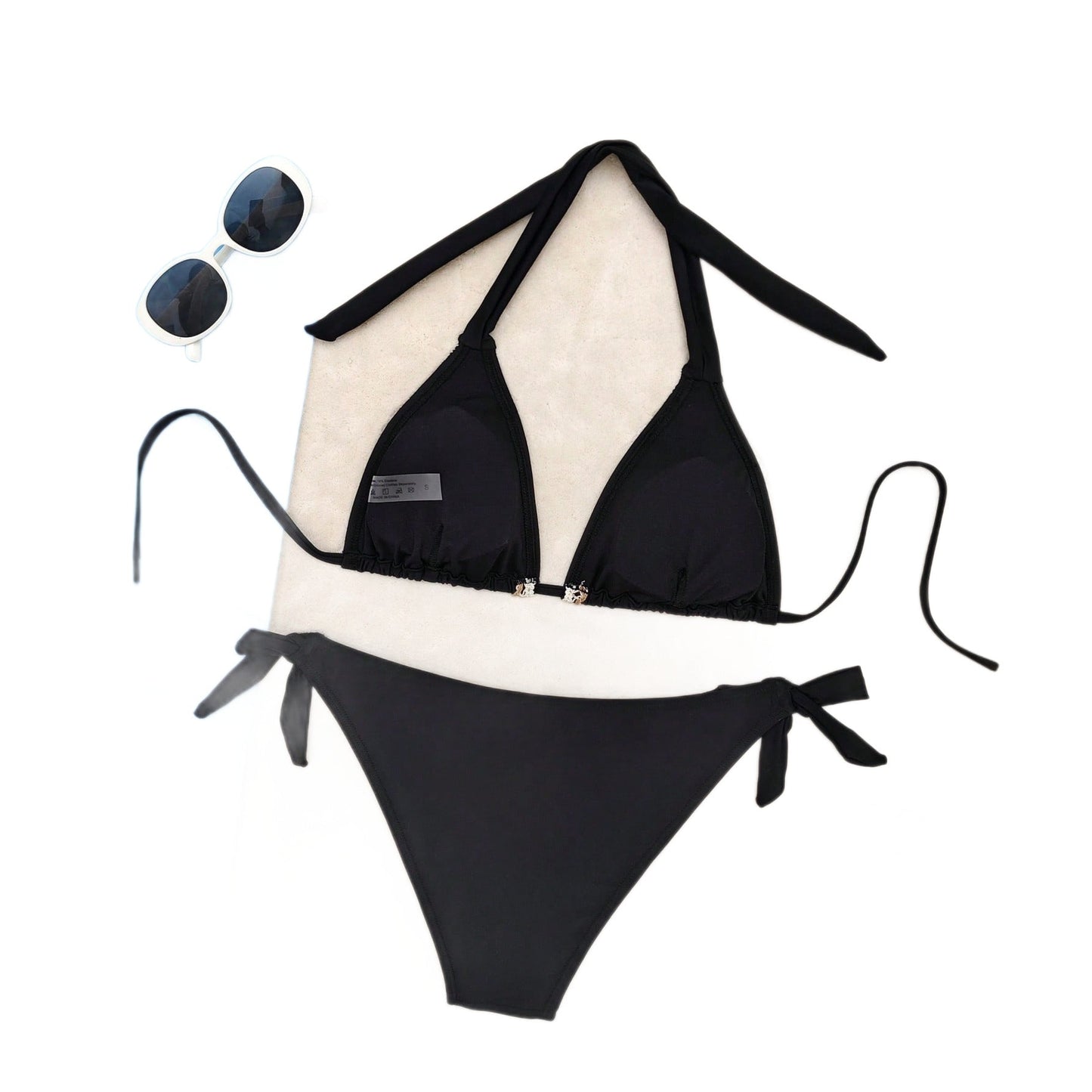 Solid Color Strappy Thong Bikini Set