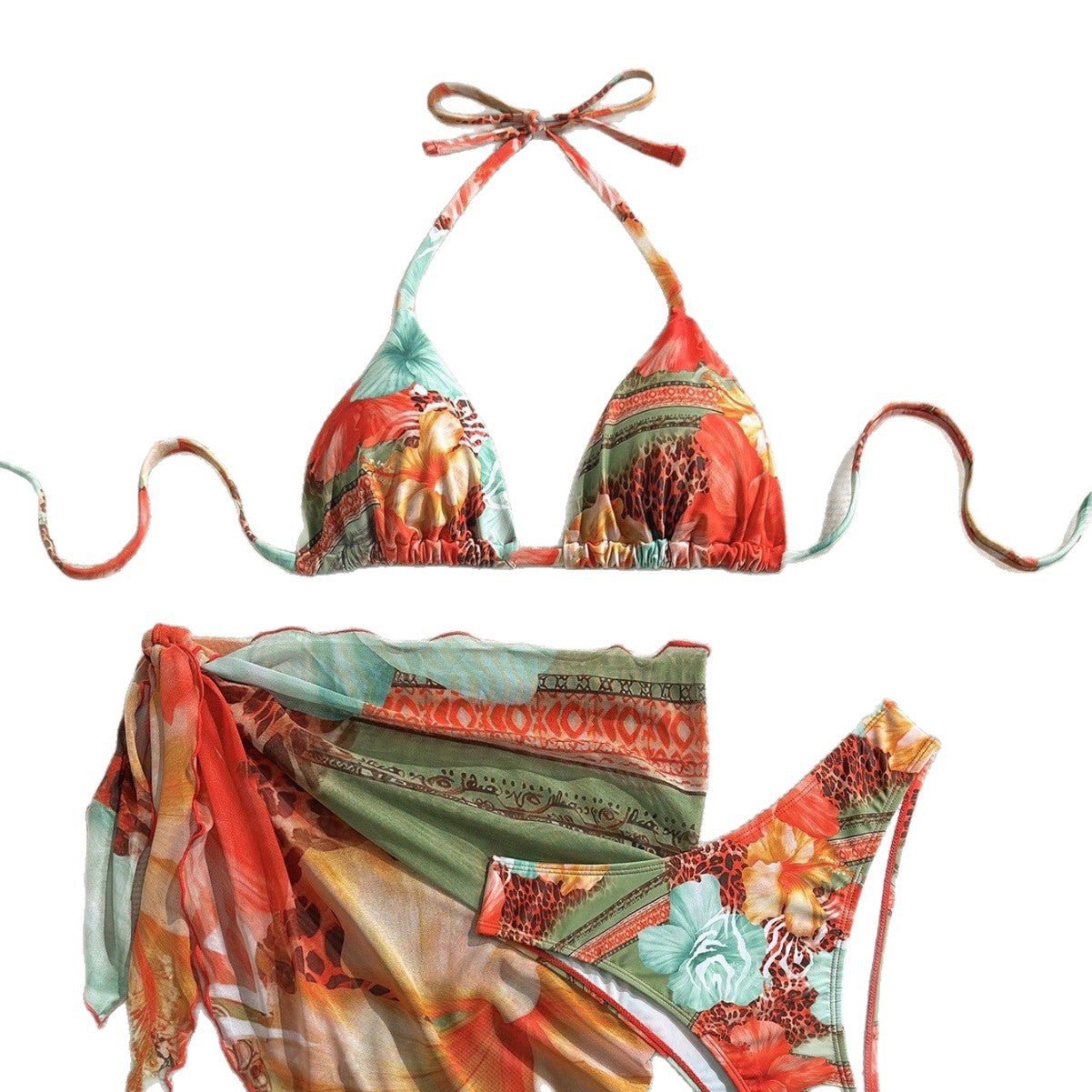 Floral Tie Strap Bikini Set